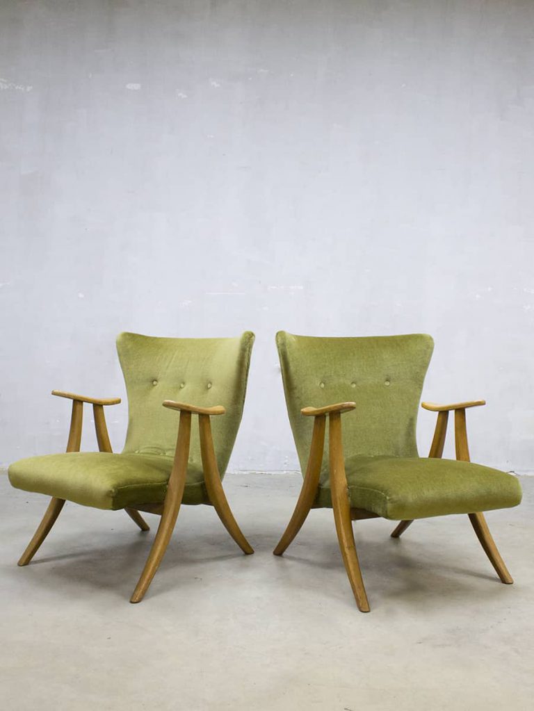 Midcentury modern velvet wingback chair vintage velours oorfauteuil lounge fauteuil lounge stoel jaren 50 60 fifties sixties loft interior retro