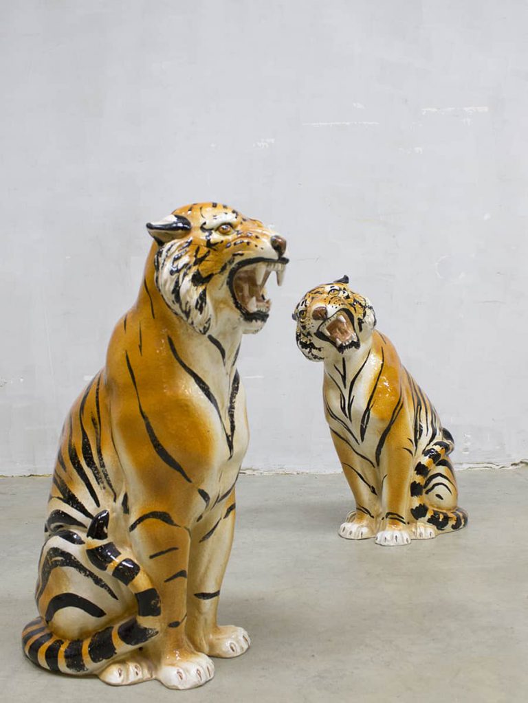 Vintage decoratie tijgers Italian ceramic tigers XL
