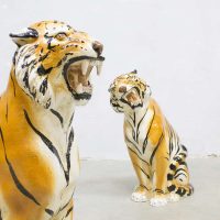 Hollywood regency style Italian ceramic tigers sculpture deco