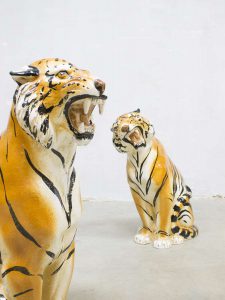 Hollywood regency style Italian ceramic tigers sculpture deco