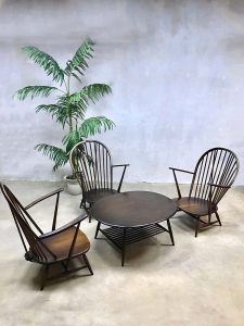 Vintage Ercol spindle back lounge set armchairs rocking chair &coffee table Lucian Ercolani
