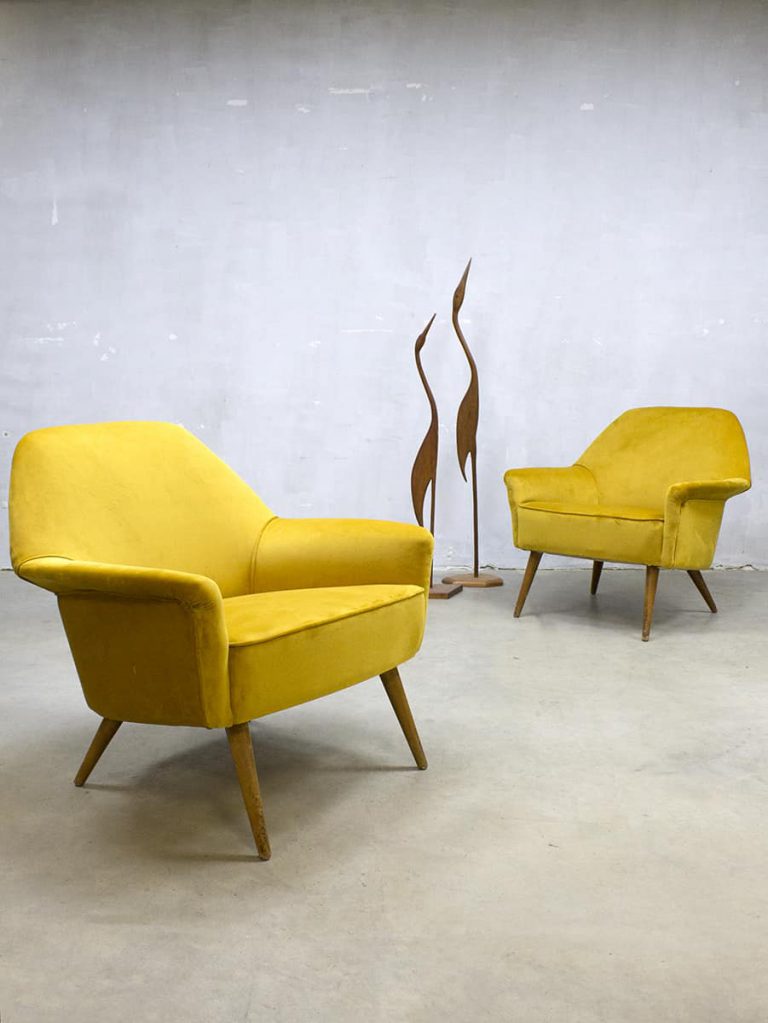 Italian midcentury vintage design golden armchairs club chair 'pure luxury'