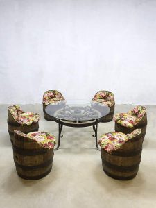 Vintage barrel chairs café stoelen ton Garden lounge set Flower print