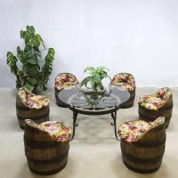Vintage barrel chairs café stoelen ton Garden lounge set Flower print