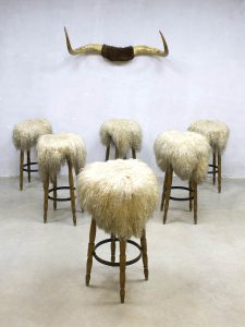 midcentury design barstools sheepskin leather fur stools barkrukken Germany