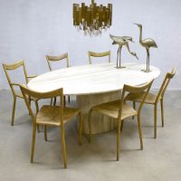 Midcentury modern polished travertine marmer eetkamertafel dining table