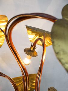 midcentury modern floorlamp Italian design rhubarb brass leaf vloerlamp
