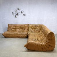 Midcentury vintage design camel leather lounge sofa Togo Ligne Roset