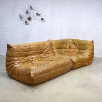 Midcentury vintage design camel leather lounge bank Togo Ligne Roset Michel Ducaroy
