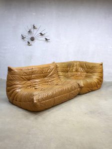 Midcentury vintage design camel leather lounge bank Togo Ligne Roset Michel Ducaroy