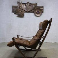 vintage leren lounge fauteuil schommelstoel leather armchair rocking chair Scandinavian design Westnova
