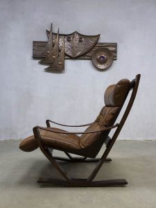 vintage leren lounge fauteuil schommelstoel leather armchair rocking chair Scandinavian design Westnova