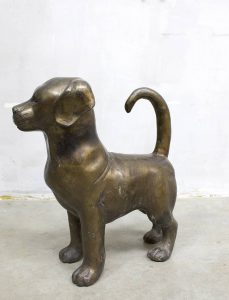 Vintage bronze dog puppyhond brons statue sixties seventies copper deco