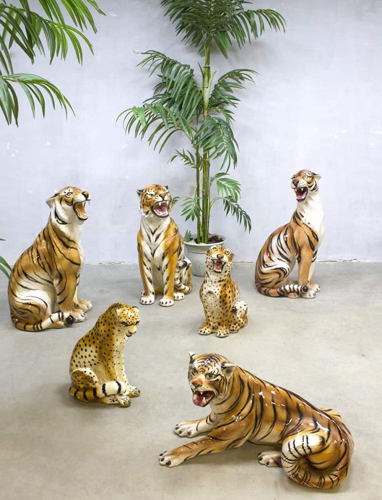 Vintage keramische tijgers Italian ceramic tigers cheetah