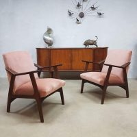 Vintage Danish design lounge fauteuils armchairs lounge chair pink velvet