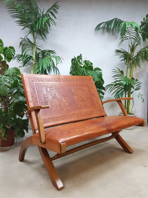 Zeldzame vintage tuigleren bank folding sofa Ecuador Angel Pazmino
