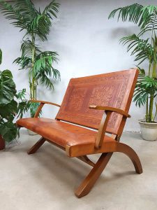 Zeldzame vintage tuigleren bank folding sofa Ecuador Angel Pazmino