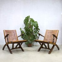 vintage tuigelern lounge fauteuils leder patina Ecuador Angel Pazmino bohemian safari stoel