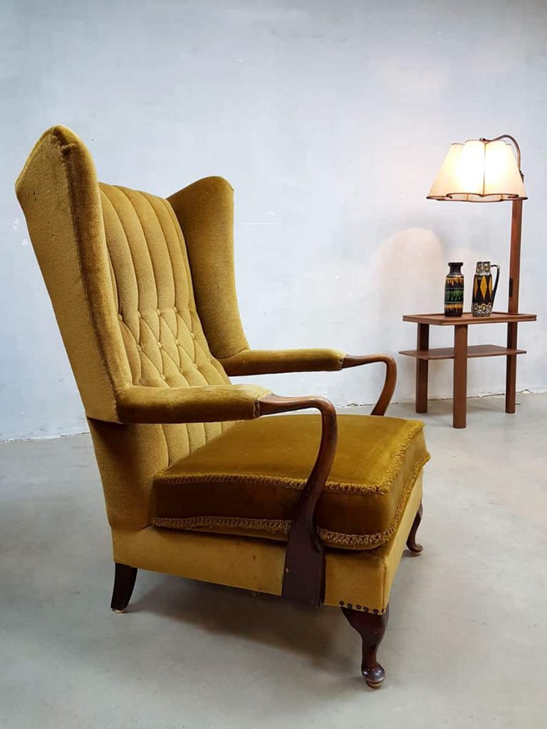vintage jaren 50 oorfauteuil art deco fauteuil lounge stoel fifties veltvel wingback chair