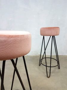 vintage rose velours barkrukken kruk stool barstool pink velvet