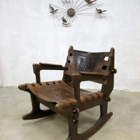 vintage leather schommelstoel rocking chair midcentury modern