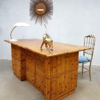 midcentury modern bamboo office desk bamboe bureau Tiki style vintage retro design