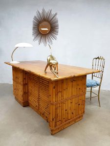 midcentury modern bamboo office desk bamboe bureau Tiki style vintage retro design