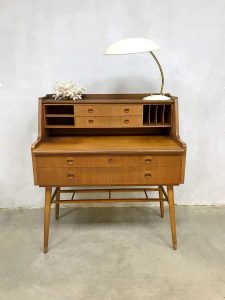 vintage zweeds teakhouten bureau secretaire Scandinavish buro midcentury design desk