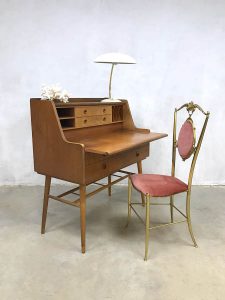 vintage deens teakhouten bureau secretaire Scandinavish buro midcentury design desk