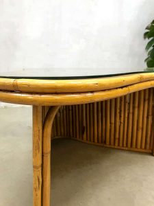 vintage retro boemerang salontafel bijzettafel bamboe rotan glas bamboo coffeetable