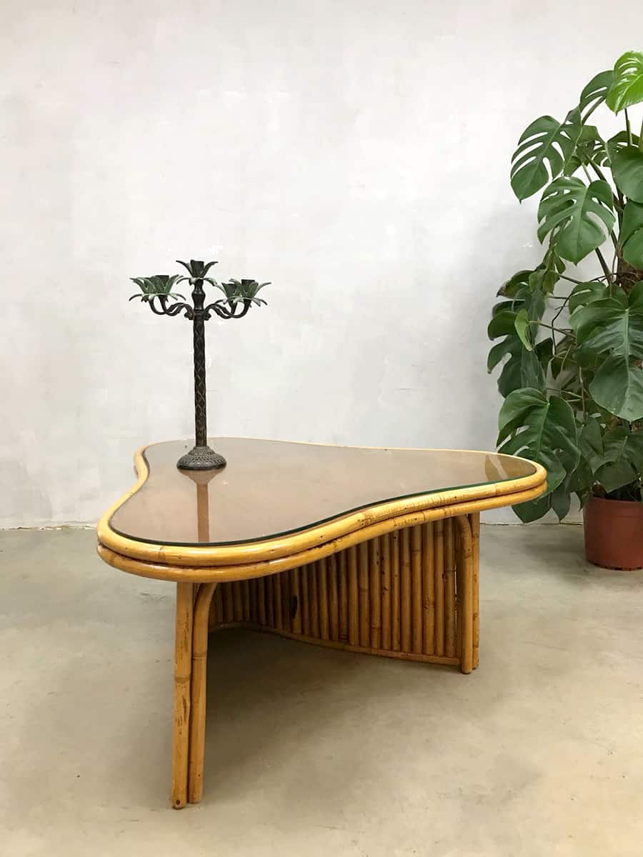 Monument zwaard Overeenkomstig met Tropical vintage bamboe salontafel boomerang bamboo coffee table |  Bestwelhip
