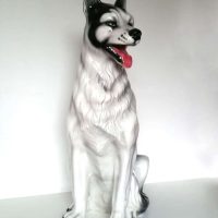 Vintage ceramic dog Husky sculpture statue