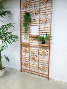 vintage retro wanddecoratie wall unit kamerscherm bamboe rotan bamboo rattan design