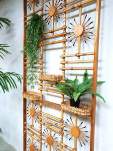 Vintage midcentury modern bamboo room divider wall unit