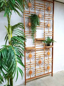 Vintage midcentury modern bamboo room divider wall unit kamerscherm
