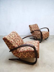Vintage art deco fauteuil Jindrich Halabala bentwood arm chair Floral