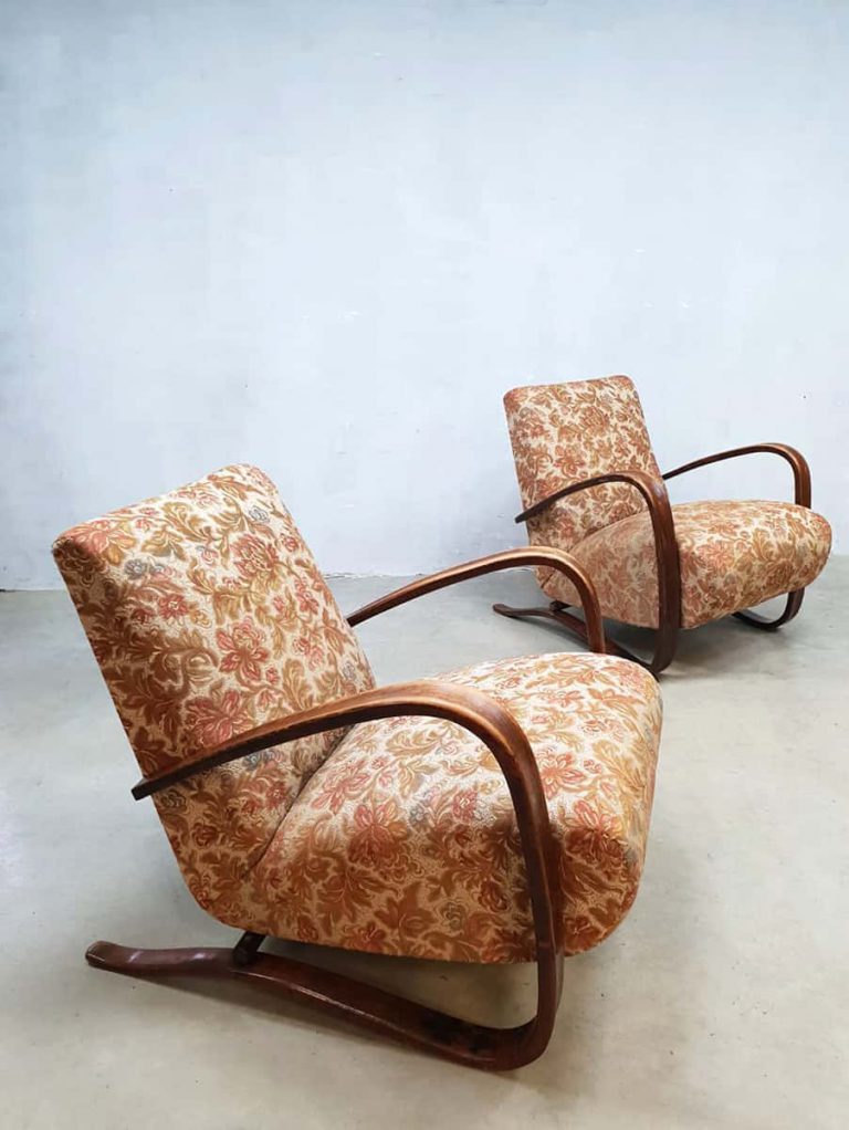 Vintage art deco fauteuils Jindrich Halabala bentwood armchairs H-269