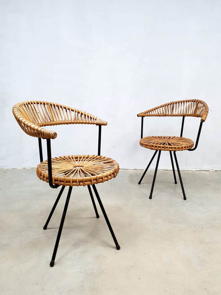 Vintage design rotan stoelen rattan armchairs Rohe Noordwolde