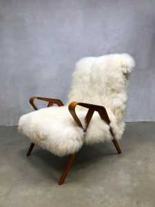 vintage Czech design sheepskin armchair lounge fauteuil Tatra