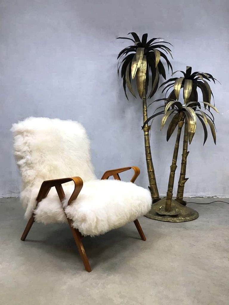 Midcentury design sheepskin armchair lounge fauteuil Tatra