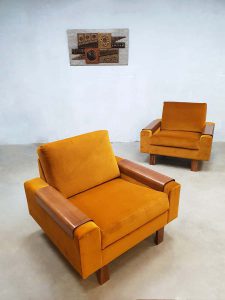 vintage design fauteuils lounge fauteuil goud geel velours