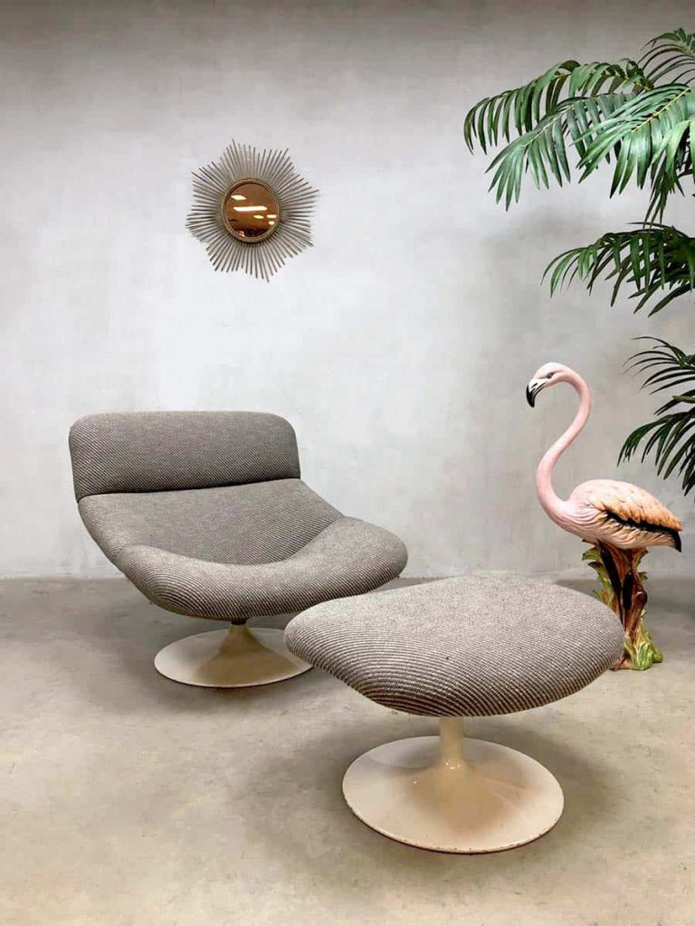 Vintage design swivel chair draaifauteuil & hocker Geoffrey Harcourt Artifort