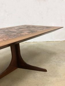 Midcentury Rosewood Danish copper coffee table vintage design salontafel Brutalist