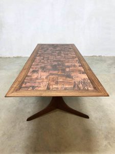 Midcentury Rosewood Danish copper coffee table vintage design salontafel Brutalist