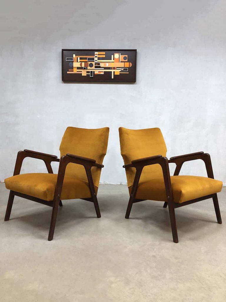 Danish midcentury modern velvet armchairs lounge fauteuils wingback chairs
