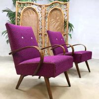 Midcentury modern Halabala armchairs Czech design lounge 'Purple rain'