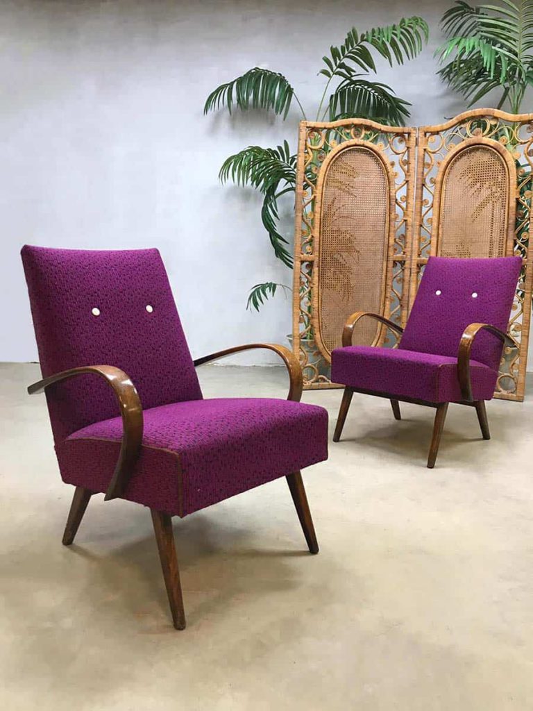 Midcentury modern Halabala armchairs Czech design lounge fauteuil