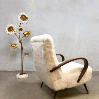 Midcentury modern sheepskin armchair vintage schapen fauteuil Halabala style