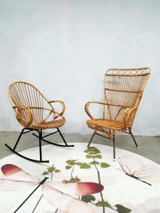 Vintage rattan armchair rocking chair, vintage rotan schommelstoel fauteuil Rohe Noordwolde