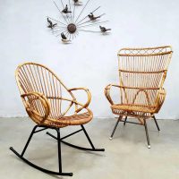 Vintage rattan armchair rocking chair, vintage rotan schommelstoel fauteuil Rohe Noordwolde